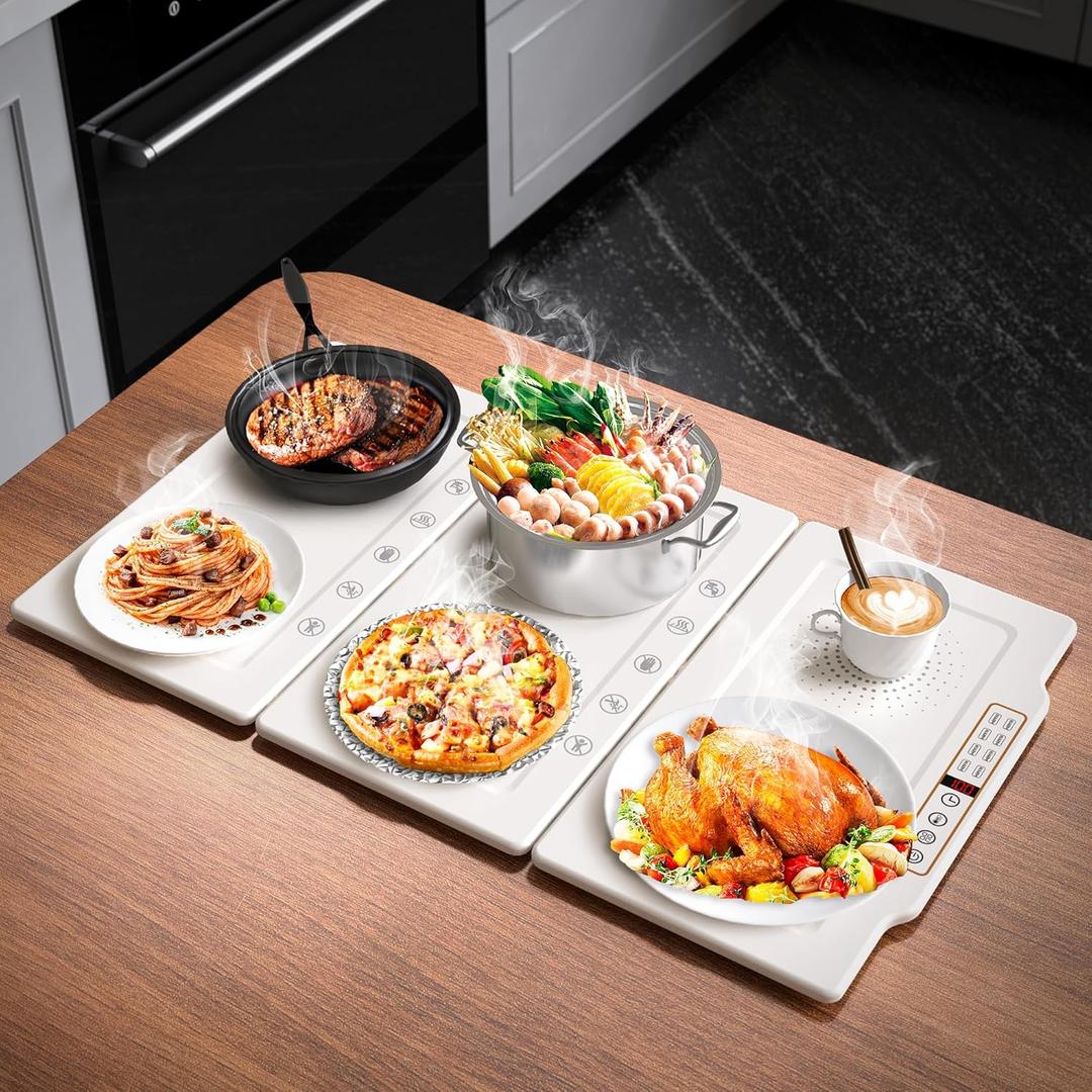 TOPRATED Large Splicing Electric Warming Tray (25x15 inch), Metal Foldable and Portable Heating Warmers Food Warming Mat for Kitchen,Parties, Buffet, Restaurant, Family dinner,Countertop (3 boards)