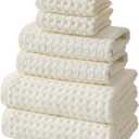 SK Studio 6 Piece Cotton Hotel Waffle Towel Set - 2 Bath, 2 Hand, 2 Washcloths - Large, Absorbent, Quick Dry for Bathroom Spa - White 