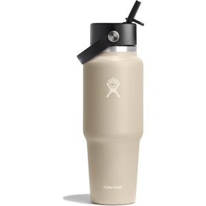 Hydro Flask Travel Water Bottle - Insulated Stainless Steel - Wide Straw Lid, Non Spill, Leakproof in 32 Oz Oat Tan