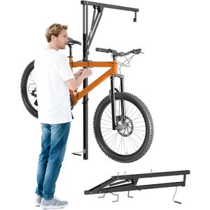 Vanesa Hydraulic Bike Ceiling Mount for Garage - Heavy Duty Pull Down Bike Hanger, Folding Overhead Bike Storage Hoist Holds Up to 66 lbs, Space Saving Bicycle Mount for Garage/Indoor