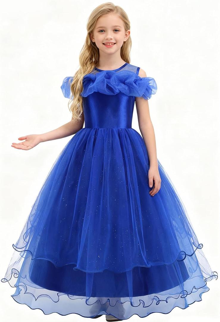 Girls Princess Dress with Crown Magic Wand Cape Princess Costumes for Party Cosplay3-9