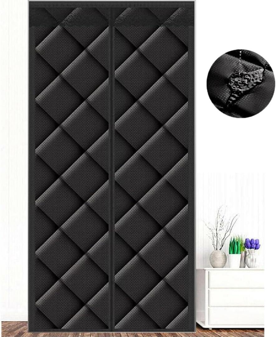 Magnetic Thermal Insulated Door Curtain, with Heavy Duty Windproof Waterproof Cotton Curtain, Soundproof,for Air Conditioner Room, Heater Room, Living Room, Back Door Leather Dark Black 36x84 Inch