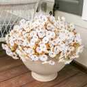 Fake Mums Artificial Fall Flowers Fake Plants for Outdoors Autumn Decor, 12 Bundles White Silk Morning Glory with Eucalyptus Look Real UV Resistant Faux Flowers for Outside Planters Front Door Yard