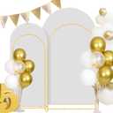 Gawicpy Wedding Arch Backdrop Stand Set Metal Arch Backdrop Stand with Wedding Arch Cover, Wedding Balloon Arch Backdrop Stand for Birthday, Baby Shower, Anniversary (White, 5.9FT+7.2FT)