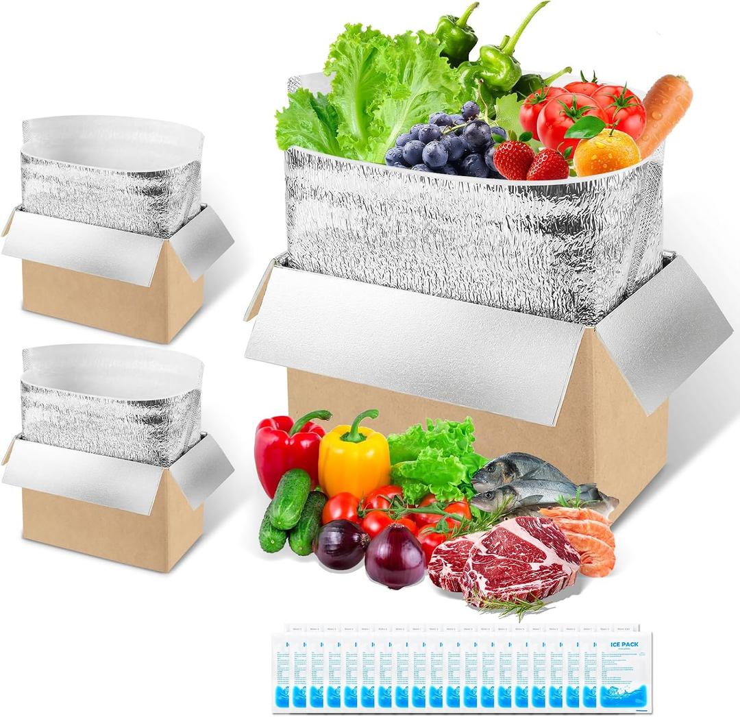 2 Pack Reusable Insulated Shipping Boxes with Foil Liners, Thermal Cooler Cartons for Cold Pack Shipping, Hot & Frozen Food Delivery, 12"x6.9"x8.1"