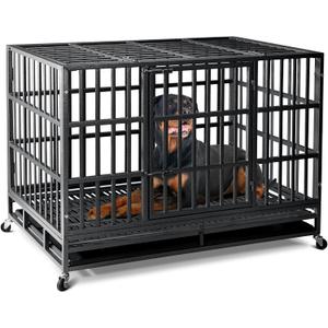 Oranland 48 inch Heavy Duty Indestructible Dog Crate,2025 New Upgraded Reinforced Baseplate for Large Dogs,XL Dog Crate for High Anxiety Dogs/Max Load Capacity 250lbs/Double Door with Wheels