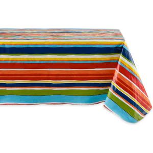DII Vinyl Tabletop Collection Indoor/Outdoor Spill-Proof Flannel Backed Tablecloth, Rectangle, 60x102, Summer Stripe