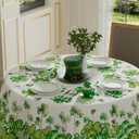 XCHI Watercolor Dots Green Shamrocks Clovers St. Patrick's Day Tablecloth Round Table Cloth Washable Table Covers for Indoor Dining Home Party Decorations 60x60 Inch