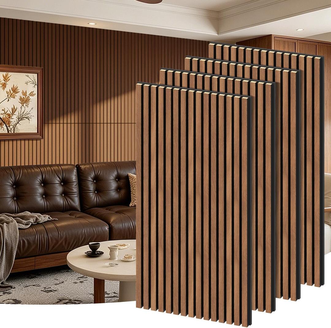 4 Pack Wood Panels for Wall - 47.2"×23.6" Wood Slat Acoustic Panels for Wall, Soundproof Panels, 3D Fluted Panels for Interior Wall Decor (Walnut)