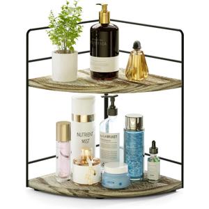 ZGO 2-Tier Bathroom Counter Organizer, Corner and Makeup Organizer for Vanity and Kitchen Counter, Wood