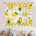 Yellow Lemon Kitchen Curtains, Vintage Retro Summer Spring Seasonal Fruit Yellow Checkered Window Drapes Treatments for Living Room Bedroom Bathroom Cafe 2 Panels, 42"x45" Inch, 21"W x 45"L