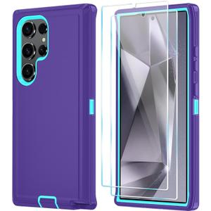 ONOLA Compatible with Samsung Galaxy S24 Ultra Case with HD Screen Protector, Heavy Duty Shockproof & Dropproof 3-Layer Cover Phone Case,PurpleSkyBlue