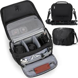 RAINSMORE Camera Bag, DSLR/SLR/Mirrorless Camera Case with Tripod Holder Waterproof Camera Sling Bag Crossbody Camera Bags for Photographers with Rain Cover for Canon/Nikon/Sony/Fuji, Khaki