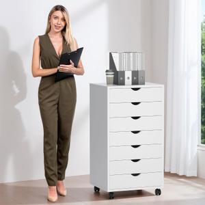 7 Drawer Chest, Storage Cabinet Dressers with Wheels, Dressers Storage Cabinets, Dresser Mobile Cabinet with Wheels, Room Organizer, Small Drawers Wood Organization Furniture for Office, Home, White (15.8"D x 18.7"W x 34.3"H (7 Drawers))