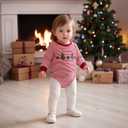 ZAXARRA Baby Christmas Sweatshirt Romper Striped Waffle Knit Jumpsuit Christmas Tree Embroidery Cute Boy Girl Holiday Outfit (Red)