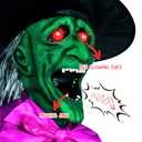 10.5FT Outdoor Animated Flying Witch Halloween Decor on Broom, Sound Activation,Eyes Glowing,Scary Sounds, Animatronics Hover Witch for Garden Yard Lawn Decorations