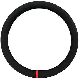 14.5 Inches Steering Wheel Cover Black Suede w/Red Stripe/Stitching