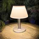 shumi Solar Table Lamp Outdoor Indoor - 3 Lighting Modes, Eye-Caring LED Waterproof Cordless Solar Desk Lamp with Pull Chain for Outside Patio Garden Bedroom Living Room (White Modern Decor)