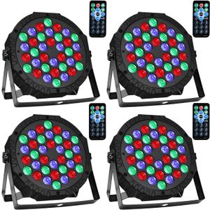 Manalete 36 LED Stage Lights, Par Light with Remote & DMX Controlled Sound Activated Uplights for Events Wedding Birthday Christmas Music Show Dance Party DJ Lighting, 4 Pack, Black