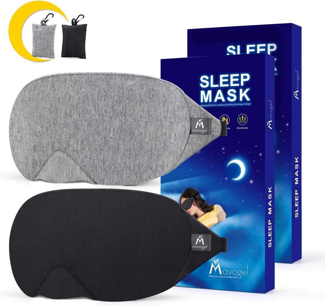 Mavogel Cotton Sleep Mask - Updated Design Light Blocking Sleep Mask, Soft and Comfortable Eye Blindfold for Men Women, Eye Mask for Sleeping/Shift Work, Includes Travel Pouch, Grey & Black