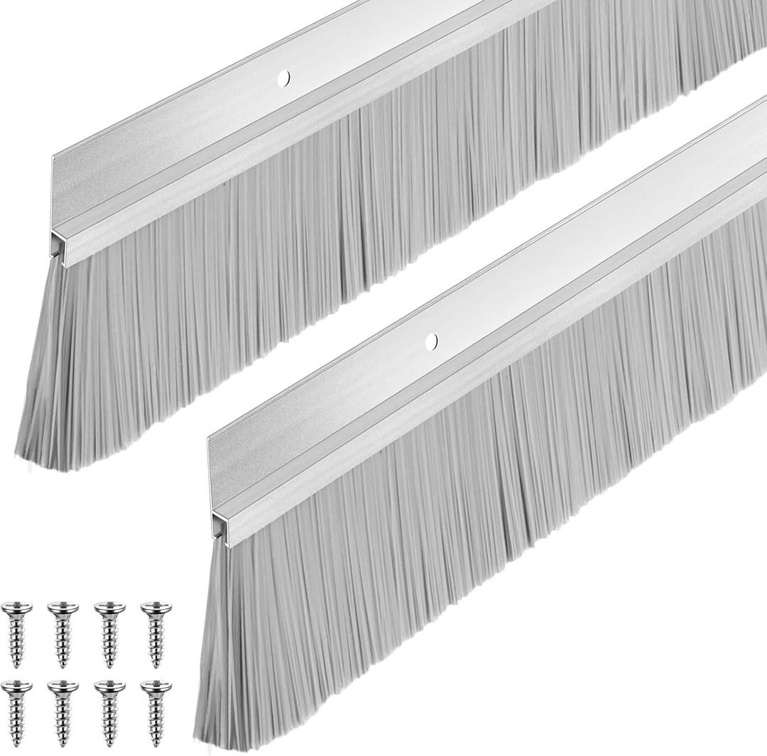 Frienda 2 Set Door Brush Bottom Sweep Brush Weather Stripping Aluminum Door Seal with Screws for Gaps up to 1 Inch, for Home, Commercial Gate, Fill Gaps Dust, Debris (1 x 36 Inch,Gray)