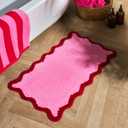 Scalloped Bath Mats Pink Bathroom Rugs Non Slip Washable Cute Bath Mats Microfiber Absorbent Soft Aesthetic Preppy Small Bath Rugs for Bedroom Tub Sink, Size: 31" x 19.5"
