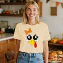 Thanksgiving Shirts for Women Happy Turkey Day T-Shirts Turkey Face Tee Tops (Beige, XL)