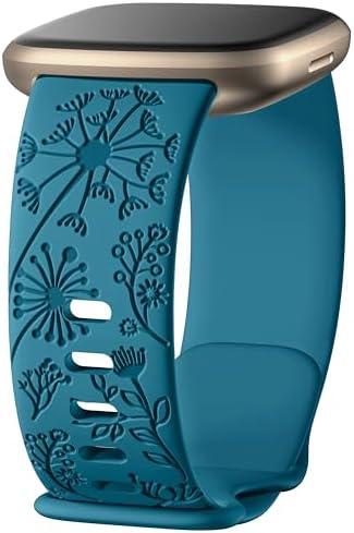 DGege Flower Engraved Bands Compatible with Fitbit Sense Bands/Versa 4/Versa 3/Sense 2 1 Band for Women, Cute Fancy Dandelion Floral Wristband Replacement Strap Compatible with Fitbit Versa 3 Bands Pack of 2