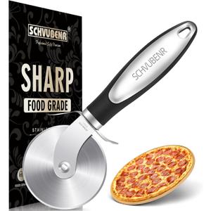 SCHVUBENR Premium Pizza Cutter Wheel - Ultra Sharp Stainless Steel Pizza Slicer with Non-Slip Soft Grip Handle - Multi-Purpose Cutter for Pizza, Dough & Pastry - Dishwasher Safe, Easy to Clean - Black