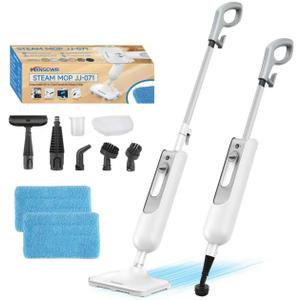 Steam Mop All-in-one Multi-Functional Powerful Steam Cleaner, Handheld Detachable Floor Steamer with 2 Steam Level, 380ML Water Tank & 23FT Power Cord for Floor Cleaning, Bathroom,Clothes, Furniture (White-)
