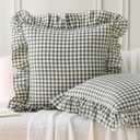 Aryeleay 2 Pack Sage Green White and Brown Plaid Gingham Ruffle Pillow Shams, 100% Washed Cotton Checkered Farmhouse Pillow Covers for Bed/Sofa-20 x20