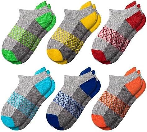 Comfoex Boys Socks 6 Pairs Ankle Athletic Sock Half Cushioned Low Cut Socks For Little Big Kids, 10-12 Years