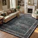 Lahome Floral Area Rugs 5x7, Soft Washable Rugs for Living Room Bedroom, Boho Non Slip Low Pile Forest Design Large Throw Carpet for Farmhouse Dining Room Office Giverny, Black