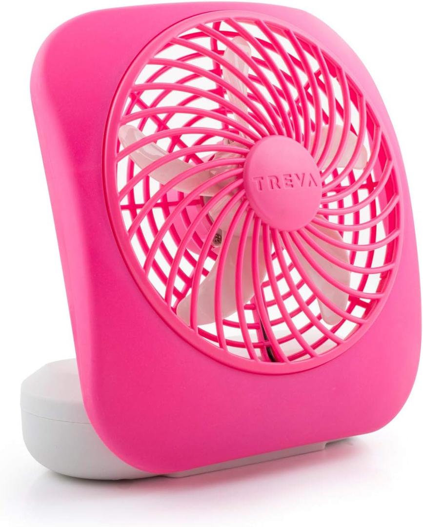 O2COOL Treva 5 Inch Battery Powered Fan Portable Desk Fan 2 Cooling Speeds with Compact Folding & Tilt Design Cubicle Accessories Small Portable (Raspberry) (1 Unit)