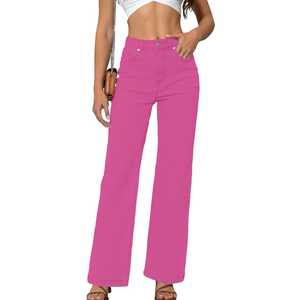 Womens Jeans Mid Waisted Straight Leg Loose Stretchy Lightweight Tummy Control Trendy Jeans for Women 2025 (8, Regular, Pink)