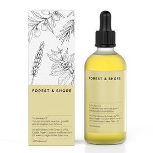 Forest & Shore Hair Growth Oil, 100% Natural, with Caffeine, Biotin, Castor , Argan & Rosemary, Effective Serum for Damaged Hair (3.38 Fl Oz (Pack of 1))