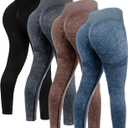 4 Pcs Womens Workout Leggings Tie Dye High Waisted Yoga Pants Seamless Scrunch Butt Lifting Compression Tights (Large, Black, Dark Gray, Coffee, Dark Blue)