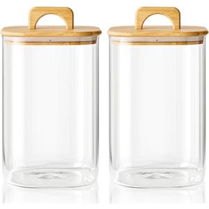 Sweejar 4 qt Large Jars with Bamboo Lids, 1 Gallon Glass Candy Jar with Lid, Sugar/Flour Storage Containers, 128 oz Big Glass Canisters with Airtight Lid