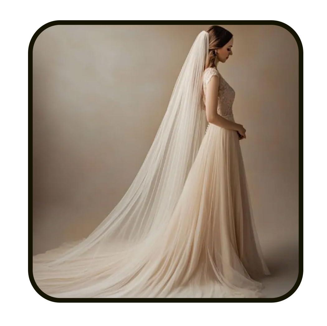 Ursumy Wedding 2T Veil Long Cathedral Veils Soft Tulle Bridal Veil with Comb (Ivory)