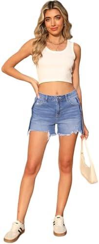 EVALESS Womens Denim Shorts High Waisted Stretchy Ripped Distressed Frayed Raw Hem Jeans Shorts Size 8