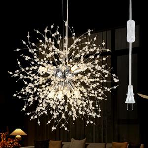 8-Light Plug in Crystal Chandeliers Semi Flush Mount Ceiling Light Modern Lighting Fixture for Foyer Entryway Bedroom Hallway Kitchen Bar Dining Room | Bulbs Not Included | Chrome
