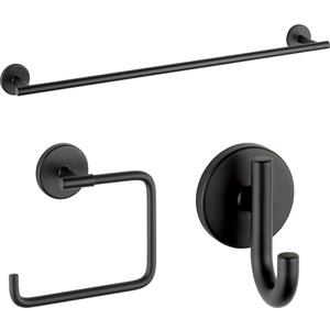 759240-BL Trinsic Wall Mounted 24" Towel Bar in Matte Black & 759460-BL Wall Mounted Trinsic Towel Ring in Matte Black & 75935-BL Trinsic Zinc Towel Hook, Matte Black