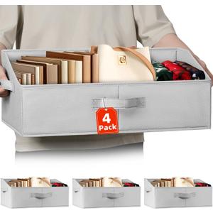 Extra Large Closet Organizers Bins 4 Pack - Blanket Basket for Organizing/Home Clothes Storage Bins for Jeans/Toy Organizers for Nursery/Wardrobe Shelf Closet Organization for Purse Hats Towel (Grey)