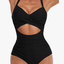 Eomenie Women's One Piece Swimsuits Tummy Control Cutout High Waisted Bathing Suit Wrap Tie Back 1 Piece Swimsuit, Medium