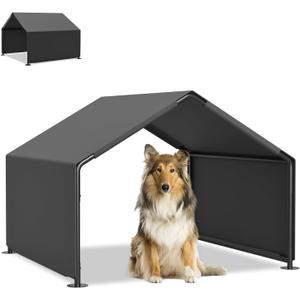 Dog Shade Shelter Outdoor, 4'x4'x3' Extra Large Dog Tent Outdoor, Dog Shade for Outside with Waterproof Roof, Grey Sun Rain Cover for Pet Cat Goat Pig Small Animals and Livestock