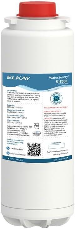 Elkay 51300C WaterSentry Lead + Microplastics NSF/ANSI Certified Filter (Bottle Fillers) (1 Count (Pack of 1))