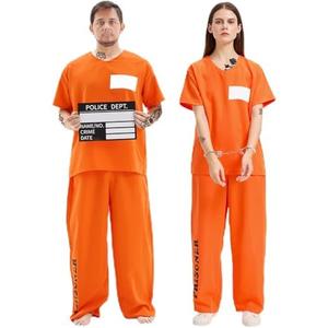 Prisoner Costume Men Women, Orange Jumpsuit with Handcuffs, Mug Shot Sign & Number Stickers, Inmate Costume for Halloween large