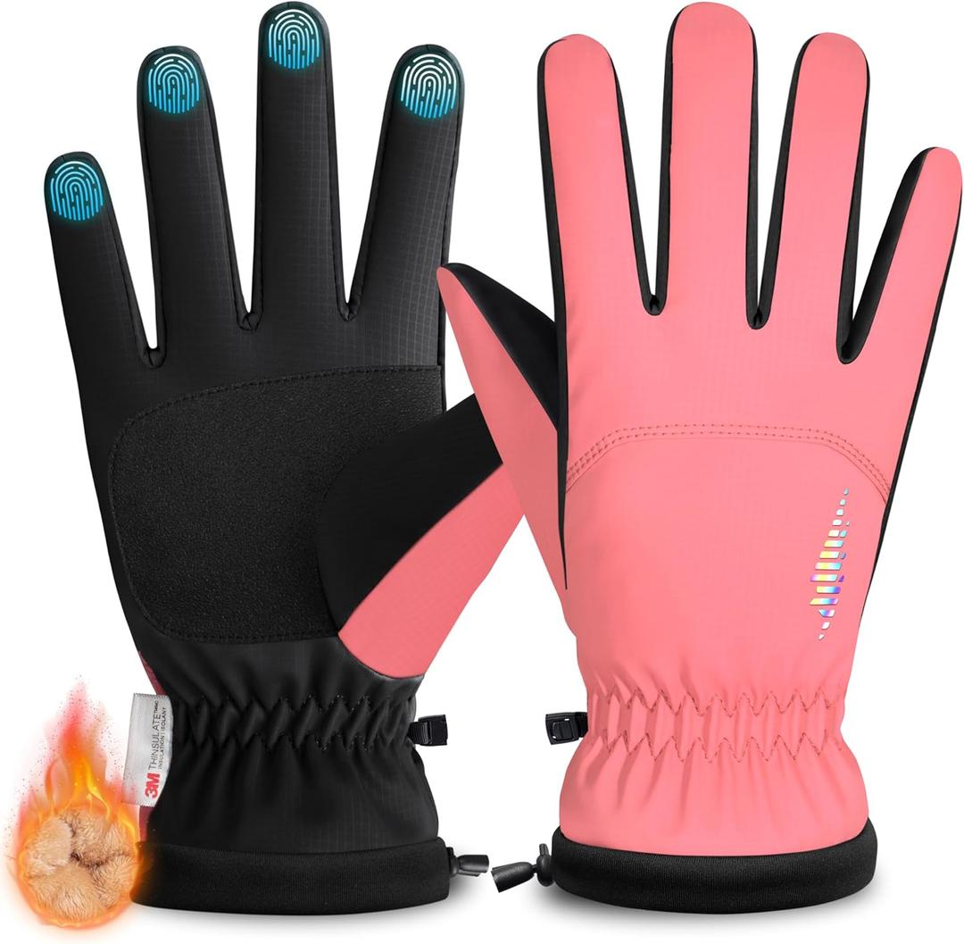 rivmount Kids Ski Gloves Touchscreen Waterproof Warm for Boy Girl Youth Outdoor Skiing Cycling Snow Winter (L(8-10Y), Pink)