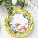 2 x 50Pcs Woodland Animal Paper Plate Forest Animals Disposable Plates 9 & 7 Inch Baby Shower Scalloped Dinner Dessert Plates for Birthday Supplies