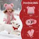 Kids Winter Gloves Hat Scarf for Girls,Ages 3-10 Kids Christmas Gifts,8 7 6 Years Old Girl Wool Beanie Gloves Hat Scarf (Pink)